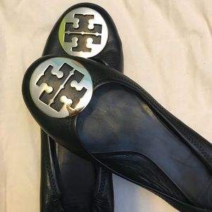 Tory Burch Black Flats with Gold emblems